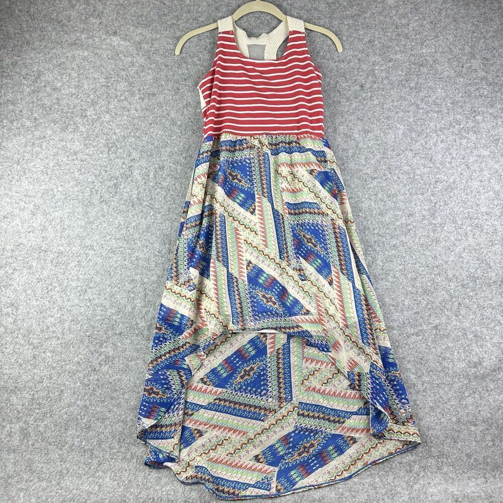 Tween Diva Dress Girls 14 Colorful Mixed Media High Low Racerback Sheer Boho